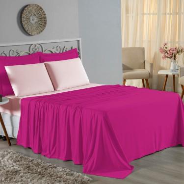 Imagem de Jogo De Cama Queen Nobre 4 Peças Lençol Com Elástico De 30cm De Altura Malha 100% Algodão - Pink / Rosa