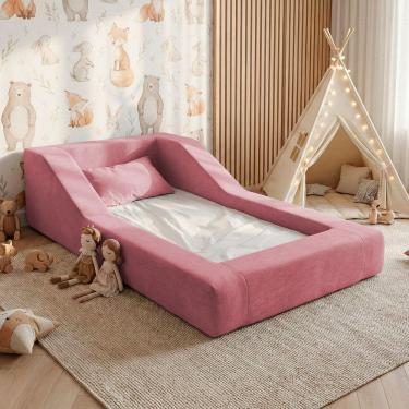 Imagem de Cama Montessoriana Infantil Noah 100% Espuma com Colchão Bouclê Rosa - Desk Design