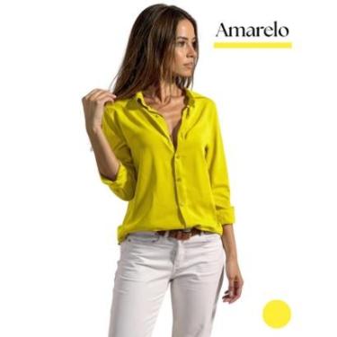 Imagem de Camisa Feminina Social De Botão Alfaiataria Manga Longa Colarinho Italiano Acabamento Premium Linho-Feminino