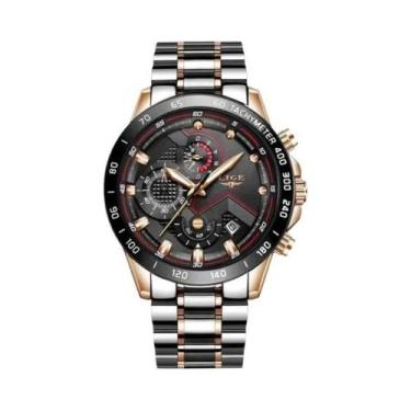 Imagem de Relógio De Luxo Masculino Esportivo Cronógrafo Quartz LIGE Em Aço Inox