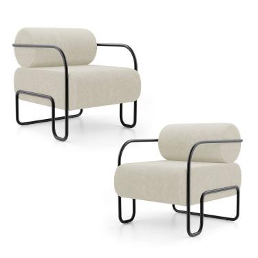 Imagem de Kit 02 Poltronas Decorativas Orgânica Living Miska Bouclê Off White - Abmaza