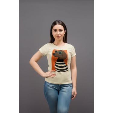 Imagem de Camiseta Feminina Estampada Cachorro Salsicha Óculos Camisa Pet Moda F