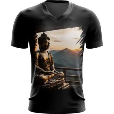 Imagem de Camiseta Gola V Estátua de Buda Iluminado Religião 15 - Kasubeck Store