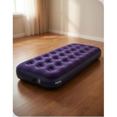 Imagem de Colchão Inflável Solteiro Mor Azul com Fole Embutido Camping Viagem