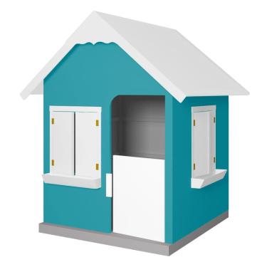 Imagem de Casinha de Brinquedo com Floreiros L12 em MDF para Crianças Turquesa e Branco Gran Belo