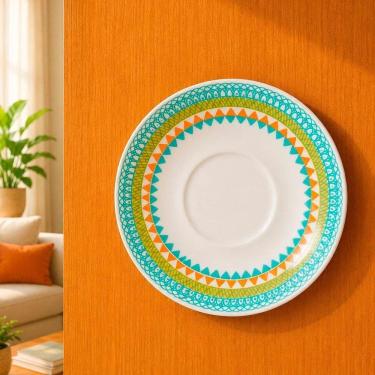 Imagem de Pires Decorativo de Parede com Suporte Fixação Cerâmica Branco