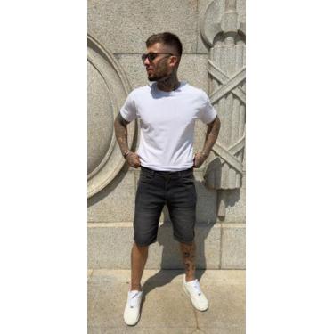 Imagem de Bermuda Masculina Jeans Grafite Slim Fit Barra Dobrada Estonado Urbana