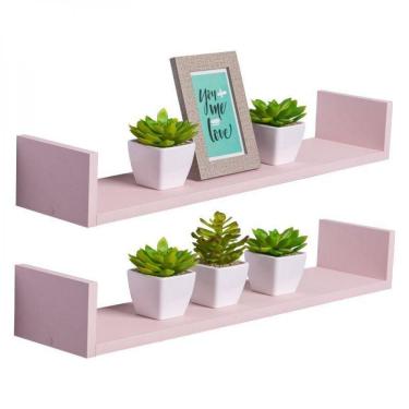 Imagem de Kit 2 Prateleiras U 70 X 15cm Rosa Claro Suporte Invisível