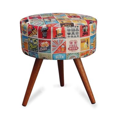 Imagem de Puff Cama Inbox Las Vegas Redondo com Pés em Madeira Maciça Tecido Suede