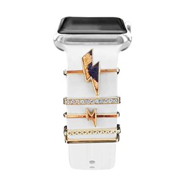 Imagem de ALMNVO Pacote com 5 pulseiras de silicone anéis decorativos Compatíveis com Apple Watch Charms 38/40/41/42/44/45mm,pingentes de diamante de metal para iWatch Series 7 6 5 4 3,acessórios para tiras