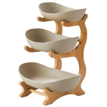 Imagem de Recipiente de armazenamento de plástico para sala de estar, prato de frutas, lanche de jardim, cesta de bolo para casa, prato de decoração, 3 camadas bege
