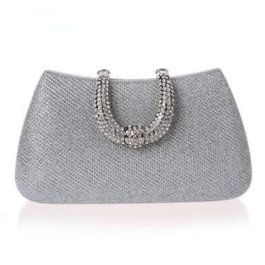 Imagem de Elegante em forma de U com fecho de diamante bolsas femininas para noite bolsa de festa, Prata, M