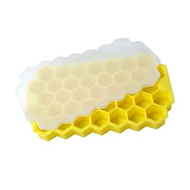 Imagem de Bandeja de cubo de gelo 37 grades bandeja de cubo de gelo molde de gelo de silicone com tampas para bar de sorvete festa uísque coquetel ferramentas de bebida fria molde de cubo de gelo (cor: amarelo)