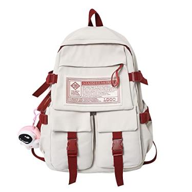 Imagem de Mochila feminina universitária multibolsos nylon impermeável mochila portátil de viagem de verão mochila casual de grande capacidade, branca, 45 * 32 cm