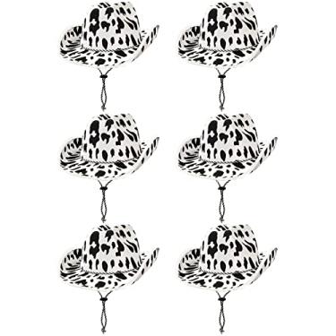 Imagem de Beistle 6 peças, tamanho adulto, estampa de vaca, chapéus de caubói para tema ocidental, rodeio, oeste, acessórios de fantasia, um, branco/preto