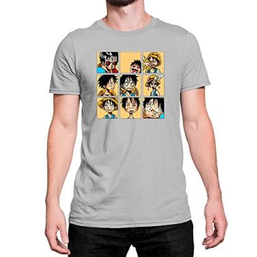 Imagem de Camiseta Luffy One Piece Quadrados Personagem Algodão Cor:Cinza;Tamanho:G