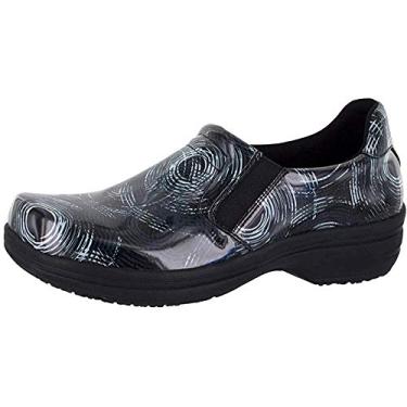 Imagem de Tamanco feminino Easy Works by Easy Street Bind Clog, preto/cinza, couro envernizado abstrato, 35 GG, Couro envernizado abstrato preto/cinza, 6.5 X-Wide