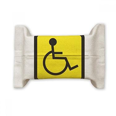 Imagem de Símbolo de aviso amarelo preto para pessoas com deficiências quadradas suporte de capa de papel para lenços faciais bolsa de linho de algodão