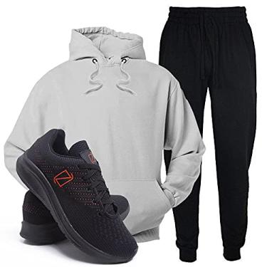 Imagem de Conjunto Blusa e Calça Moletom + Tenis Academia Casual Conforto - Cinza/PretoLaranja - M/37