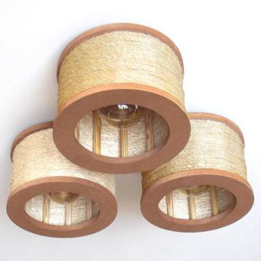 Imagem de Luminária Lustre Pendente Rústico Retro Madeira Sisal 35Cm