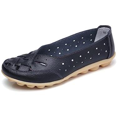 Imagem de Fangsto sapato feminino de couro bovino sapato mocassim sem salto sandálias sem cadarço, Preto, 5.5