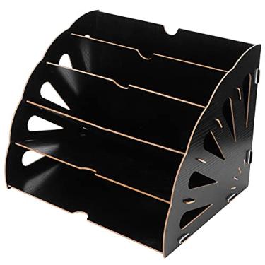 Imagem de Organizador de madeira, suporte de livros de madeira requintado prático durável elegante para decoração de área de trabalho para organizar livros e documentos(Preto)