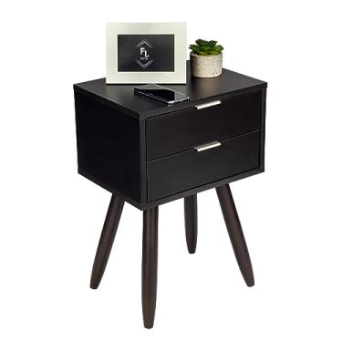 Imagem de Mesa De Cabeceira Retro Preto Com 2 Gavetas De 40cm Pé Marrom Escuro Envio Montado