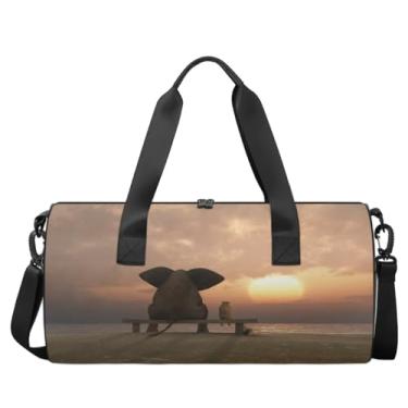 Imagem de Bolsa de ginástica esportiva observando o elefante ao pôr do sol, bolsa de bagagem, animais elefantes, bolsa esportiva, bolsa de ginástica, bolsa de viagem de lona para academia, bolsa de ginástica à
