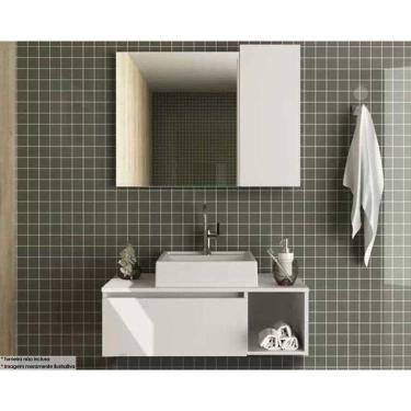 Imagem de Conjunto de Banheiro Armário c/ Espelho BN3602 e Balcão Suspenso BN3601 c/ Cuba Pia BN3600 80cm cor Branco - Tecno Mobili