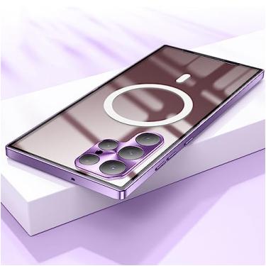 Imagem de Capa magnética de carregamento sem fio para Samsung Galaxy S22 Ultra S23 S21 Plus S20 FE Capa de telefone transparente de alumínio com pára-choque de metal, roxo, Note 20 Ultra