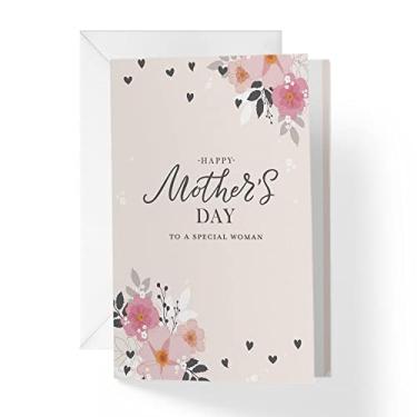 Imagem de 1Up Greetings Mothers Day Cards For Stepmom, Aunt, or Like A Mom with Envelope | Pink and White Flowers with Hearts Happy Mother's Day to a Special Woman | 5”x7.5” | (Single Card)