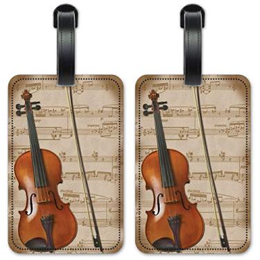 Imagem de Violino - Etiquetas de identificação de bagagem - Cartões de identificação de mala - Conjunto de 2