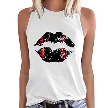 Imagem de PKDong Camiseta regata feminina de beisebol sem mangas, gola redonda, camiseta casual, feminina, beisebol, mamãe, Branco, P