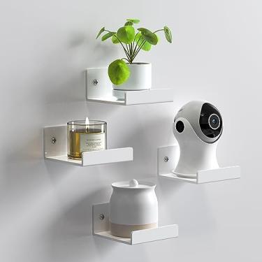 Imagem de Weronique Prateleiras de parede flutuantes de acrílico para câmeras de segurança, monitores de bebê, alto-falantes, prateleira de parede pequena branca com fitas adesivas, fácil de instalar e sem