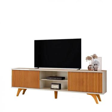 Imagem de Rack Para Tv 75 Ripado 2 Portas Valencia Com Pés Madeira Maciça Mavaular