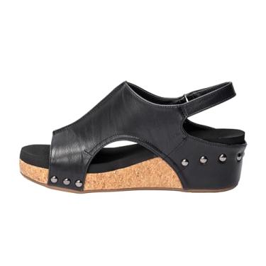 Imagem de Corkys Footwear Sandália feminina Volta II Wedge – Cunha acolchoada de 5 cm, fecho de velcro para conforto e estilo, perfeita para roupas casuais e elegantes, uso durante todo o dia, Preto liso, 36