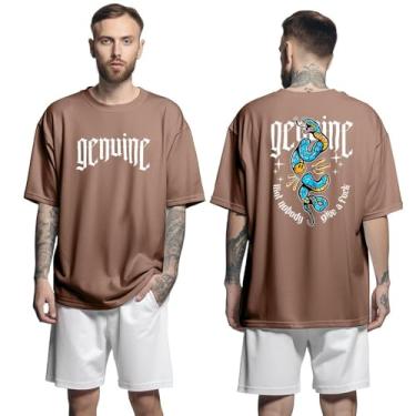 Imagem de Camisa Camiseta Oversized Streetwear Genuine Grit Masculina Larga 100% Algodão 30.1 Nobody Give a F*ck - Marrom - GG