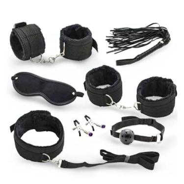 Imagem de Kit Sexual 7 Peças para Casais, Nylon Algemas, Punhos Tornozelo, Colar Corda, Venda, Chicote, Restrição, Mordaça Erótico