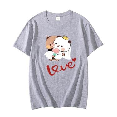 Imagem de Camiseta Fashion Love Panda Bear Print Proposal Surprise Dress Casual Unissex Manga Curta Gola Redonda, Cinza, GG