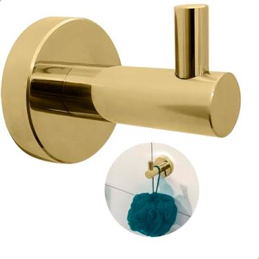 Imagem de Dona D Cor, Cabide Gancho Porta Toalha Banheiro Dourado Brilhoso Suporte Toalha Parede Pendurador Cabideiro Simples Toalheiro Multiuso Aço Inox 304 Gold Luxo