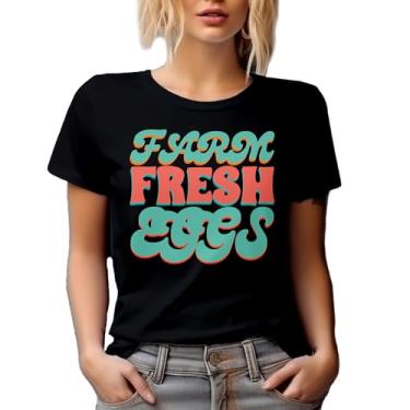 Imagem de Novidade Camiseta Farm Fresh Eggs Retro Home Gift Idea para amantes de comida, Preto, XXG