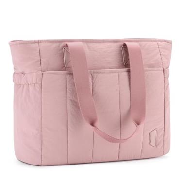 Imagem de Bolsa feminina acolchoada VASCHY leve com compartimentos para laptop e zíper para trabalho, professor, viagem, academia, rosa, One Size