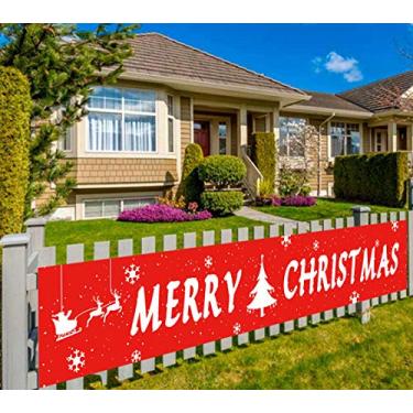 Imagem de (Natal-vermelho) - Colormoon Merry Christmas Banner com floco de neve arvore de Natal para natal natal festa de Natal Bunting Banner Garland Photo Prop Decoracoes de Natal Ao Ar Livre Interior (3m x 0,5m)