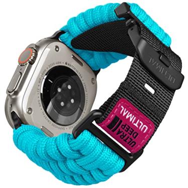 Imagem de ULTIMAL Pulseira compatível com Apple Watch de 49 mm/45 mm/44 mm/42 mm, design de alça paracord de nylon para esportes ao ar livre com fivela ajustável para séries 1/2/3/4/5/6/SE/7/8/Ultra (45 mm/44 mm/42 mm, azul)