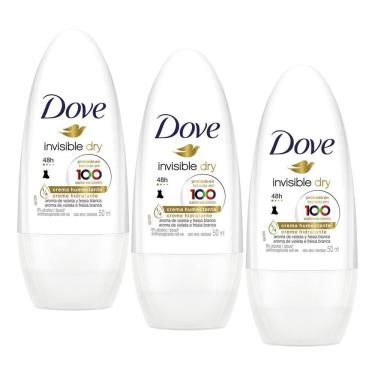 Imagem de Kit 3 Desodorantes Antitranspirante Roll-On Dove Invisible Dry 50ml