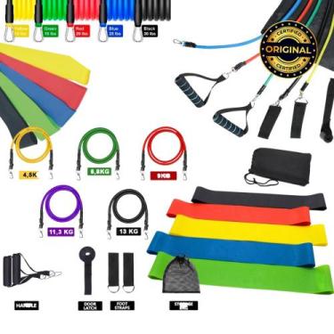 Imagem de kit Elasticos Extensores 11 itens + 5 faixas elasticas bands ORIGINAL 