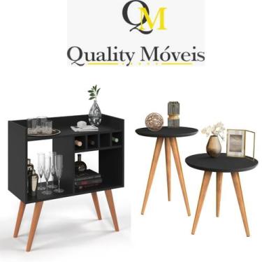 Imagem de Aparador Buffet Bar com Adega Rubi + Conjunto de Mesas Apoio e Lateral