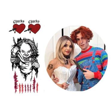 Imagem de Tatuagem Temporária Chucky Casal Coração Rosto Cicatriz - 3I