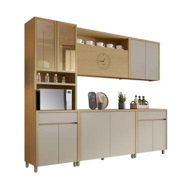 Imagem de Cozinha Completa 5 Peças 11 Portas 2 Gavetas Nesher Condessa 270cm MDF Carvalho/Greige