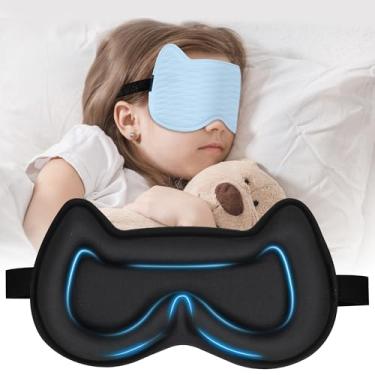 Imagem de Máscara de dormir infantil 3D: Máscaras de dormir com bojo contornado em 3D, cobertura para os olhos para dormir com alça ajustável, espuma viscoelástica leve para olhos noturnos para meninos meninas
